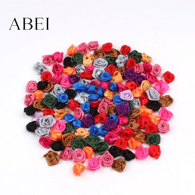 300db 15mm Mix Color kis rózsa virág mini kézzel készített szatén szalag rózsafej esküvői scrapbooking dekoráció ruha kiegészítők