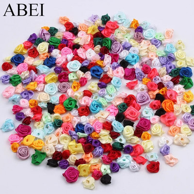 300db 15mm Mix Color kis rózsa virág mini kézzel készített szatén szalag rózsafej esküvői scrapbooking dekoráció ruha kiegészítők