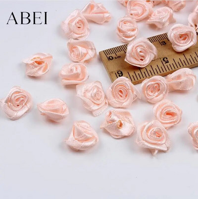 300db 15mm Mix Color kis rózsa virág mini kézzel készített szatén szalag rózsafej esküvői scrapbooking dekoráció ruha kiegészítők
