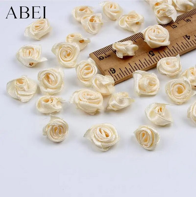 300db 15mm Mix Color kis rózsa virág mini kézzel készített szatén szalag rózsafej esküvői scrapbooking dekoráció ruha kiegészítők