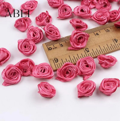 300db 15mm Mix Color kis rózsa virág mini kézzel készített szatén szalag rózsafej esküvői scrapbooking dekoráció ruha kiegészítők