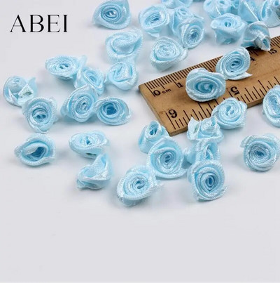 300db 15mm Mix Color kis rózsa virág mini kézzel készített szatén szalag rózsafej esküvői scrapbooking dekoráció ruha kiegészítők