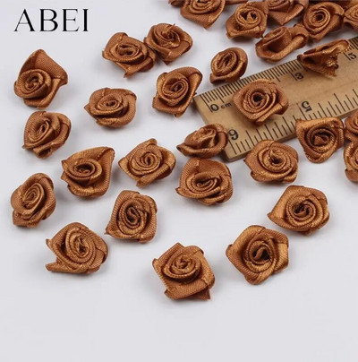 300db 15mm Mix Color kis rózsa virág mini kézzel készített szatén szalag rózsafej esküvői scrapbooking dekoráció ruha kiegészítők