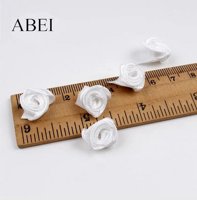 300db 15mm Mix Color kis rózsa virág mini kézzel készített szatén szalag rózsafej esküvői scrapbooking dekoráció ruha kiegészítők