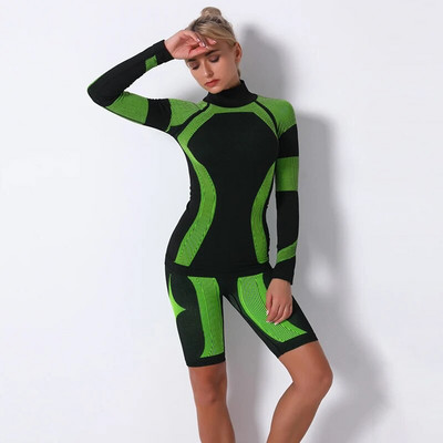 Fitness Ženski bešavni set za jogu Set od 2 komada Rastezljiva odjeća za teretanu Tajice za trčanje visokog struka i sportsko odijelo dugih rukava