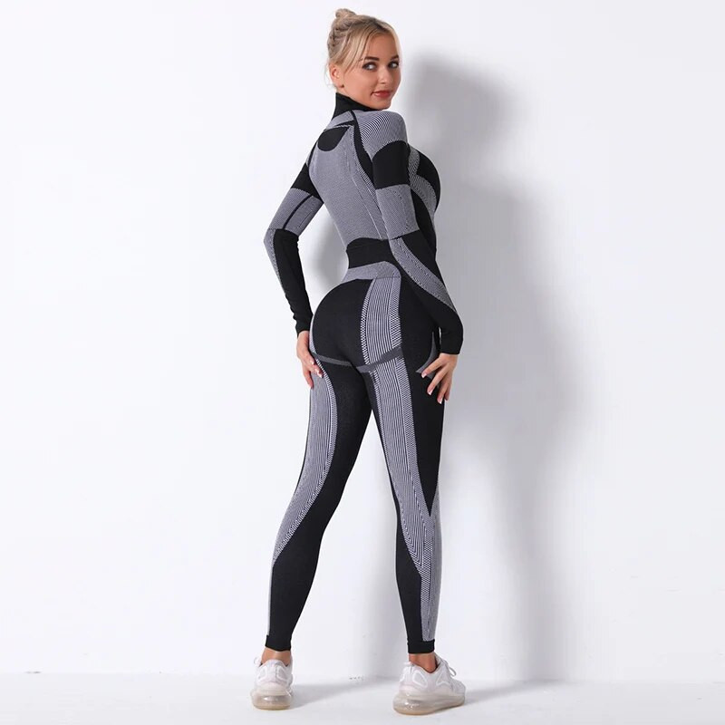 Fitness Ženski bešavni set za jogu Set od 2 komada Rastezljiva odjeća za teretanu Tajice za trčanje visokog struka i sportsko odijelo dugih rukava