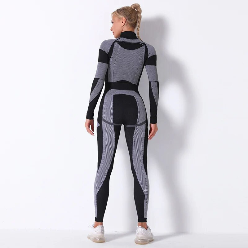 Fitness Ženski bešavni set za jogu Set od 2 komada Rastezljiva odjeća za teretanu Tajice za trčanje visokog struka i sportsko odijelo dugih rukava