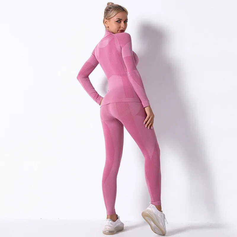 Ženska bešavna sportska odjeća za fitness 2-dijelni set za jogu Odjeća za teretanu Tajice za trčanje visokog struka i sportsko odijelo dugih rukava