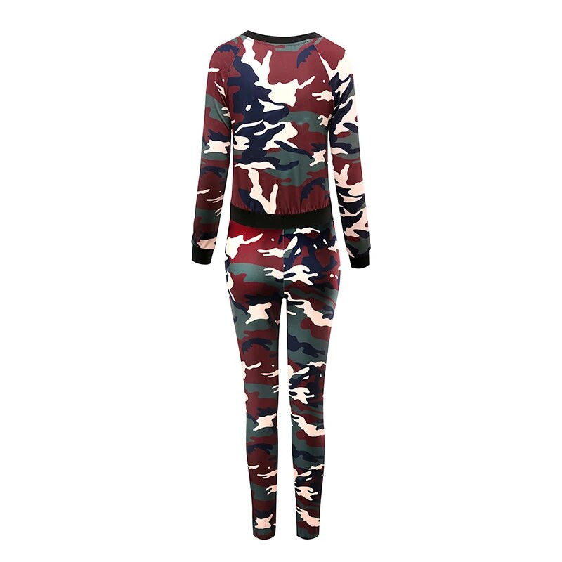 Sieviešu maskēšanās jogas tērps ar garām piedurknēm + bikšu skriešanas komplekts ar rāvējslēdzēju āra atpūtai, sporta apģērbs, 2 dab.