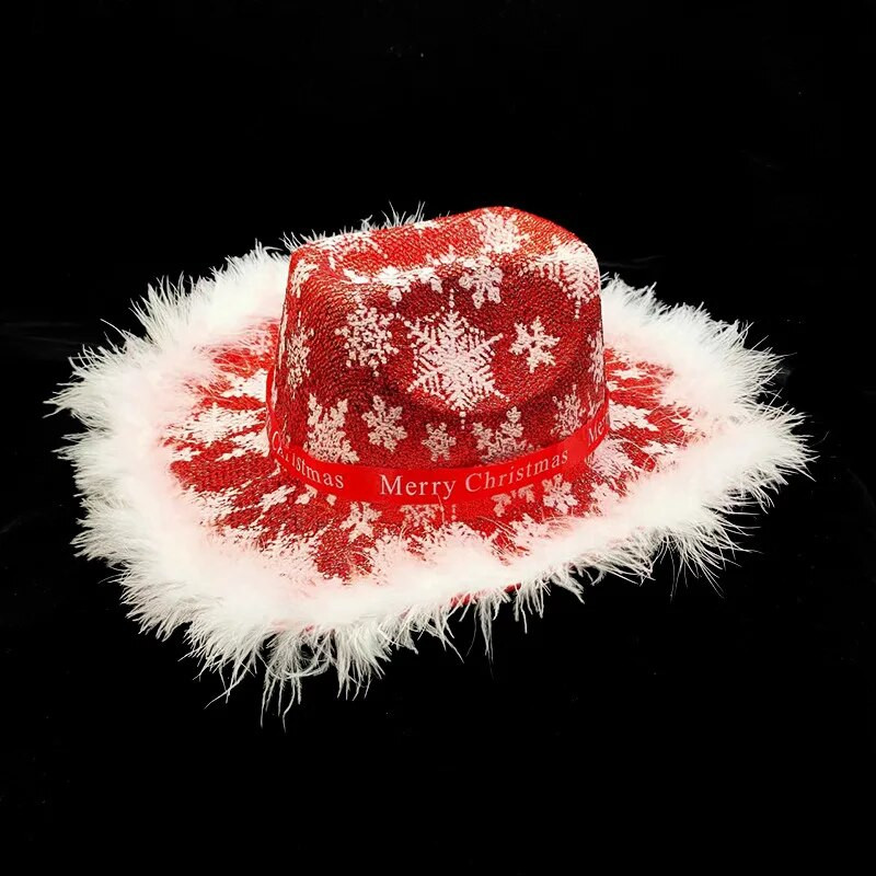 Crvena pahulja kapa Djeda Mraza Ženska traper kapa Muška osvijetljena zapadnjačka traper kapa Novogodišnji dodaci Kapa za zabavu