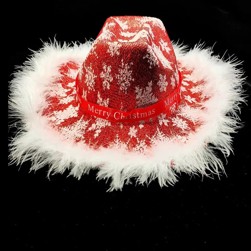 Crvena pahulja kapa Djeda Mraza Ženska traper kapa Muška osvijetljena zapadnjačka traper kapa Novogodišnji dodaci Kapa za zabavu