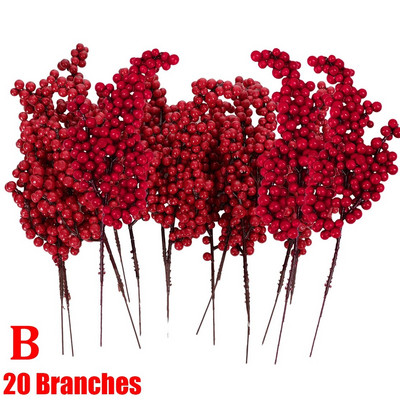 1/30 Grane s 14 glavica Umjetne bobice Grane Buket cvijeća Crvene bobice božikovine Stabljike Biljke za božićnu zabavu Uređenje doma