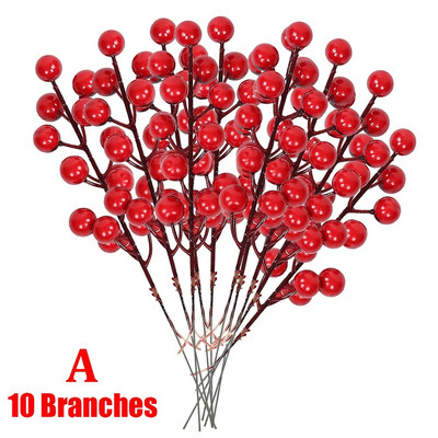 1/30 Grane s 14 glavica Umjetne bobice Grane Buket cvijeća Crvene bobice božikovine Stabljike Biljke za božićnu zabavu Uređenje doma