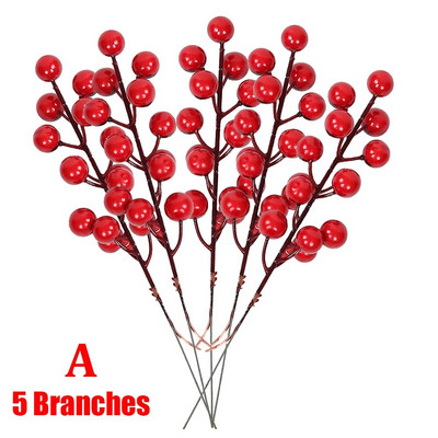 1/30 Grane s 14 glavica Umjetne bobice Grane Buket cvijeća Crvene bobice božikovine Stabljike Biljke za božićnu zabavu Uređenje doma