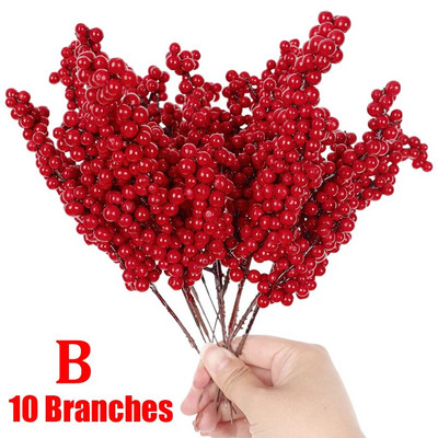 1/30 Grane s 14 glavica Umjetne bobice Grane Buket cvijeća Crvene bobice božikovine Stabljike Biljke za božićnu zabavu Uređenje doma