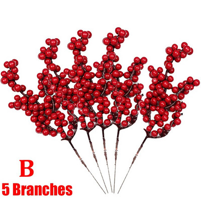 1/30 Grane s 14 glavica Umjetne bobice Grane Buket cvijeća Crvene bobice božikovine Stabljike Biljke za božićnu zabavu Uređenje doma