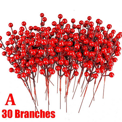 1/30 Grane s 14 glavica Umjetne bobice Grane Buket cvijeća Crvene bobice božikovine Stabljike Biljke za božićnu zabavu Uređenje doma