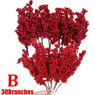 1/30 Grane s 14 glavica Umjetne bobice Grane Buket cvijeća Crvene bobice božikovine Stabljike Biljke za božićnu zabavu Uređenje doma