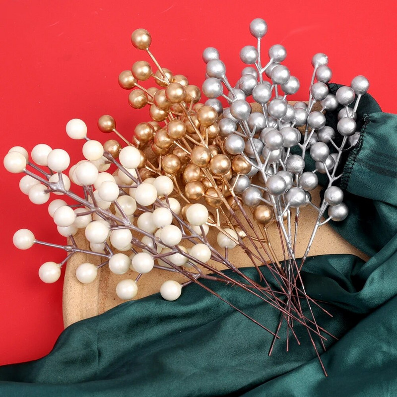 1/30 Grane s 14 glavica Umjetne bobice Grane Buket cvijeća Crvene bobice božikovine Stabljike Biljke za božićnu zabavu Uređenje doma