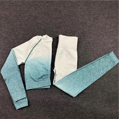 2020 Novi ženski bešavni set za jogu Gym High Waist Ombre tajice Majice Gornje odijelo dugih rukava Fitness Sport Sportski komplet