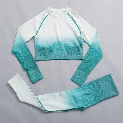 Ženski bešavni joga set Ombre tajice s visokim strukom za teretanu Majice i majice Odijelo dugih rukava Fitness Vježbanje Sport Trčanje Komplet sportske odjeće