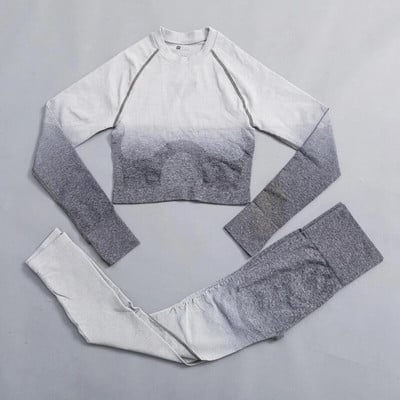 Ženski bešavni joga set Ombre tajice s visokim strukom za teretanu Majice i majice Odijelo dugih rukava Fitness Vježbanje Sport Trčanje Komplet sportske odjeće