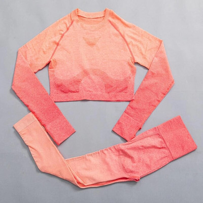 Ženski bešavni joga set Ombre tajice s visokim strukom za teretanu Majice i majice Odijelo dugih rukava Fitness Vježbanje Sport Trčanje Komplet sportske odjeće