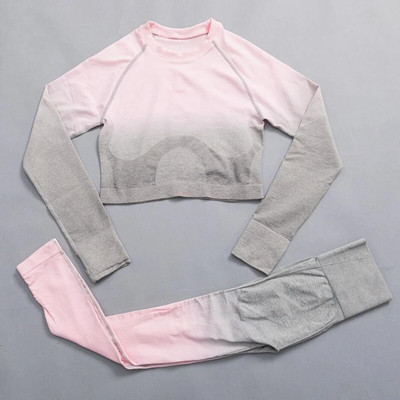 Ženski bešavni joga set Ombre tajice s visokim strukom za teretanu Majice i majice Odijelo dugih rukava Fitness Vježbanje Sport Trčanje Komplet sportske odjeće