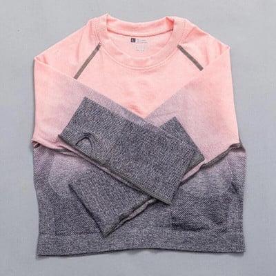 Ženski bešavni joga set Ombre tajice s visokim strukom za teretanu Majice i majice Odijelo dugih rukava Fitness Vježbanje Sport Trčanje Komplet sportske odjeće