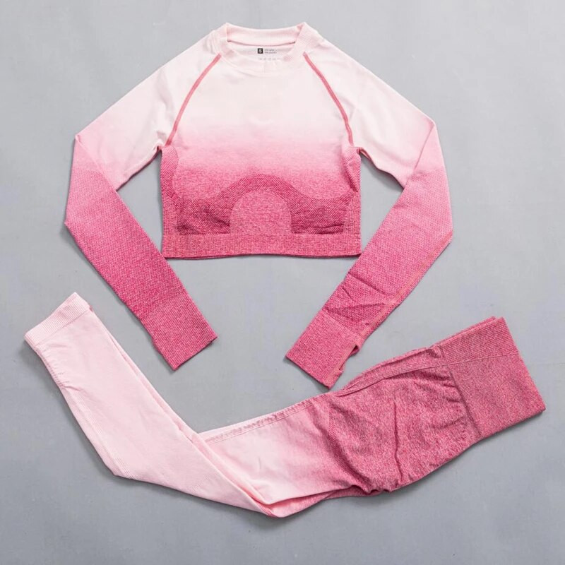 Ženski bešavni joga set Ombre tajice s visokim strukom za teretanu Majice i majice Odijelo dugih rukava Fitness Vježbanje Sport Trčanje Komplet sportske odjeće