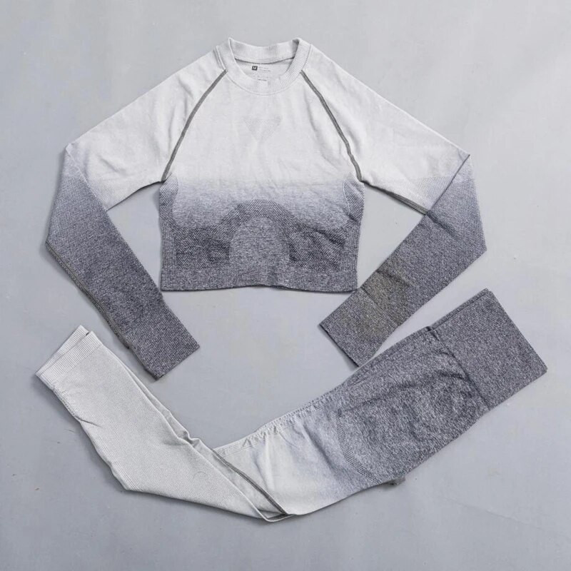 Ženski bešavni joga set Ombre tajice s visokim strukom za teretanu Majice i majice Odijelo dugih rukava Fitness Vježbanje Sport Trčanje Komplet sportske odjeće