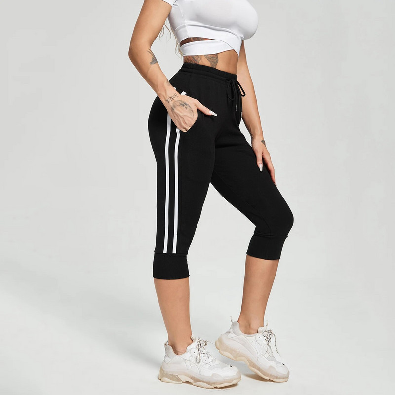 Ženska sportska prugasta garnitura za jogu u teretani Sportsko odijelo za fitness Sportska odjeća Tajice s visokim strukom Gornja odjeća za vježbanje Ležerne kapri hlače