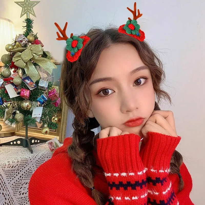 Kosa za kosu s losovim rogovima Čudesne božićne kopče za kosu Preslatki losovi rogovi Bijeli pomponi Dizajn protiv klizanja za svečanosti za odrasle