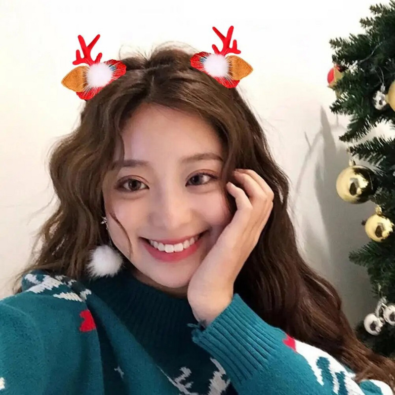 Kosa za kosu s losovim rogovima Čudesne božićne kopče za kosu Preslatki losovi rogovi Bijeli pomponi Dizajn protiv klizanja za svečanosti za odrasle