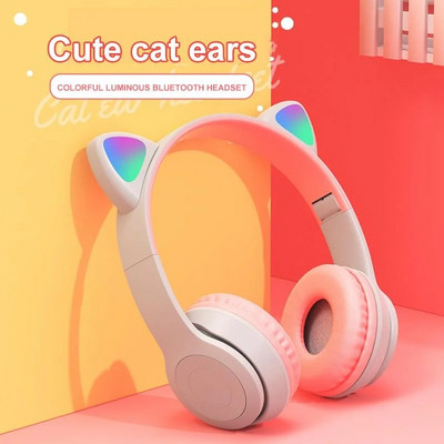 P47 juhtmeta kõrvaklapid kassi kõrva mikrofoniga Bluetooth kõrvaklapid stereo bassi kiivrid lastele tüdrukule kingitus kõrvaklapid PC telefoni peakomplekt mängija