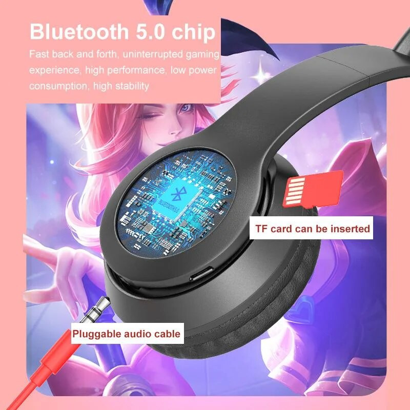 P47 belaidės ausinės katės ausis su mikrofonu Bluetooth ausinės stereo žemų dažnių šalmai vaikams mergaitėms dovanų ausinės PC telefono ausinės žaidėjas