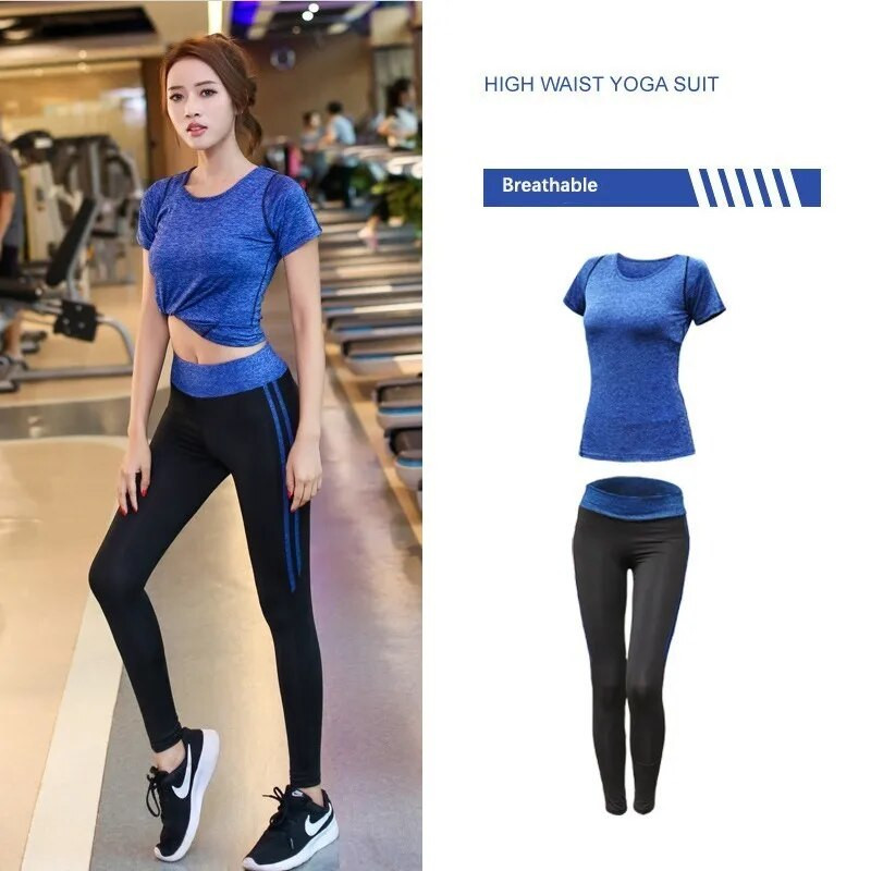 Nova ženska sportska odjeća Jednobojno sportsko odijelo za jogu Prozračni komplet za teretanu Ženski grudnjak Majica kratkih rukava Kratke hlače Odjeća za vježbanje Trenirka