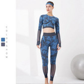 Bešavni kamuflažni komplet za jogu Sportska odjeća Ženska dvodijelna 2-dijelna majica s dugim rukavima Skraćene tajice Odijelo za teretanu Komplet za fitness