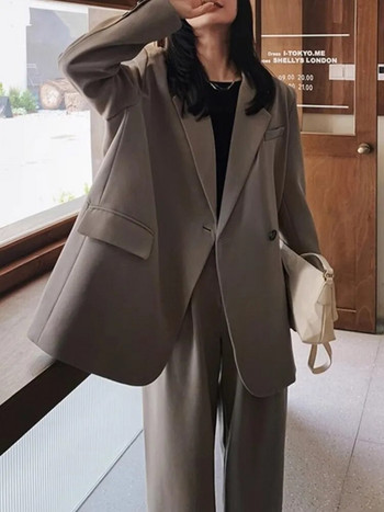 Νέο φθινοπωρινό κομψό κοστούμι σακάκι ασορτί σετ Γυναικεία κορεατική μόδα Chic Blazers Παντελόνι 2 τεμαχίων Γυναικείο επαγγελματικό σετ