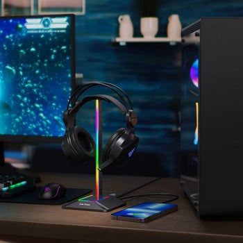 Βάση ακουστικών Link Dream RGB Lights με θύρες USB Type-c Θήκη ακουστικών για όλα τα ακουστικά Gamers Γραφείο αξεσουάρ υπολογιστή παιχνιδιών