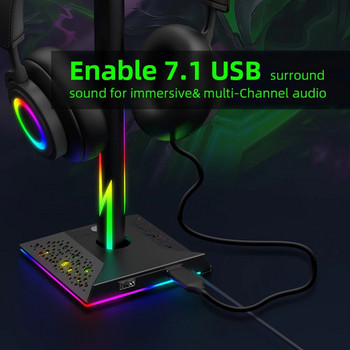 Стойка за RGB геймърски слушалки 6 монохромни режима Геймърски слушалки Дисплей Стойка Държач за слушалки Закачалка Аксесоари за слушалки