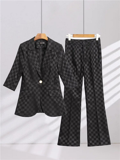 Naiste suvised pükstekomplektid, 2-osaline, poolvarrukatega bleiser ja püksid, ülikond hall valge kõrge kvaliteediga šikk elegantne äririietus