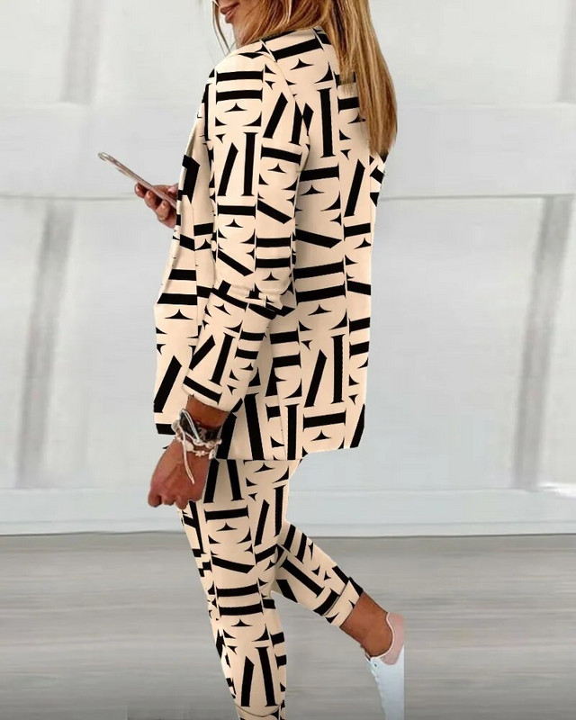 Kétrészes alkalmi öltöny nőknek, egyszerű divatos szett őszi női ágyazás gallérral, egysoros tömör blézer és nadrág szett