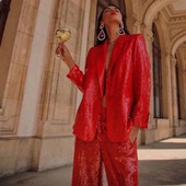 Elegantni ženski sako sa šljokicama + ravne hlače Dvodijelni temperamentni modni luksuzni ženski sako za rođendansku zabavu