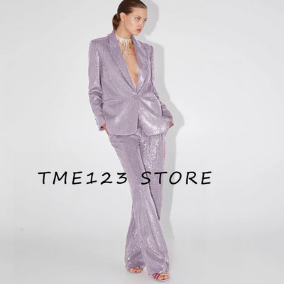 Elegantni ženski sako sa šljokicama + ravne hlače Dvodijelni temperamentni modni luksuzni ženski sako za rođendansku zabavu