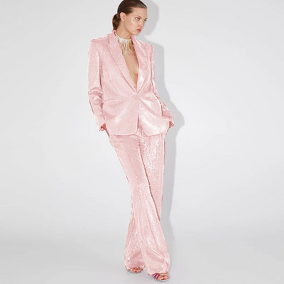 Elegantni ženski sako sa šljokicama + ravne hlače Dvodijelni temperamentni modni luksuzni ženski sako za rođendansku zabavu