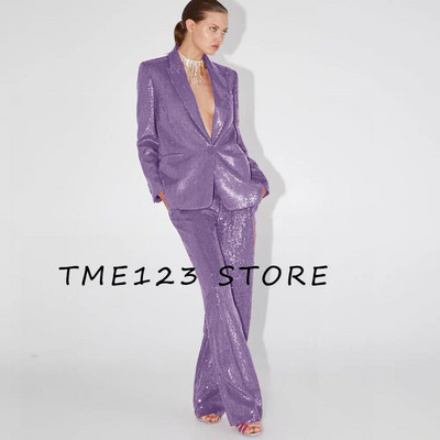 Elegantni ženski sako sa šljokicama + ravne hlače Dvodijelni temperamentni modni luksuzni ženski sako za rođendansku zabavu