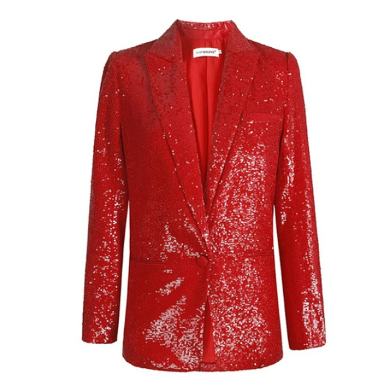 Elegantni ženski sako sa šljokicama + ravne hlače Dvodijelni temperamentni modni luksuzni ženski sako za rođendansku zabavu