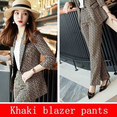 Jauni, eleganti sieviešu uzvalki 2023. gada vasarai, augstas kvalitātes modes plāns, ikdienas žakete un bikses, sieviešu darba apģērbs