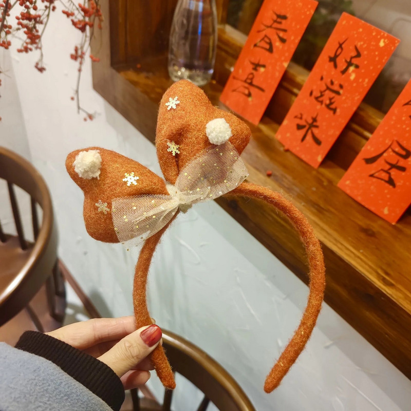 Radošs sieviešu, jauks mežģīņu plīša bantītis matu stīpiņa Ziemassvētku galvas saite Cosplay kostīmu rekvizīti Tematiskā ballītes svētku dekorācija